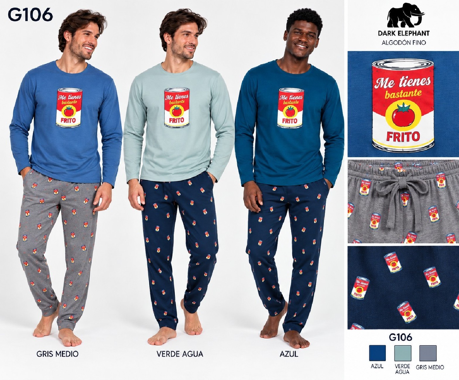 PIJAMA DE ALGODÓN DE CABALLERO, SIN FELPA ME TIENES BASTANTE FRITO G106