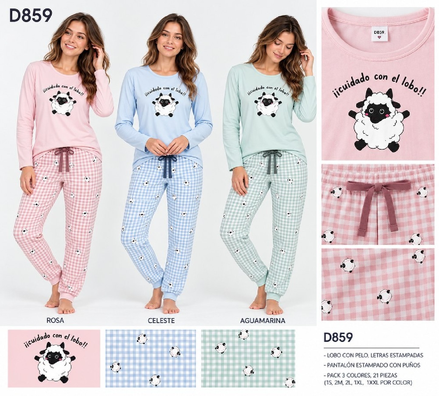 PIJAMA ALGODON AFELPADO ESTAMPADO OVEJAS