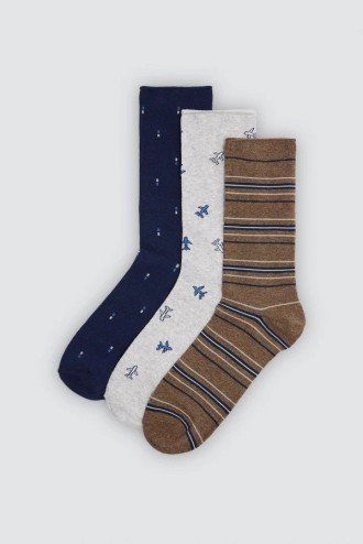 Pack 3 calcetines hombre estampado aviones y rayas 22109