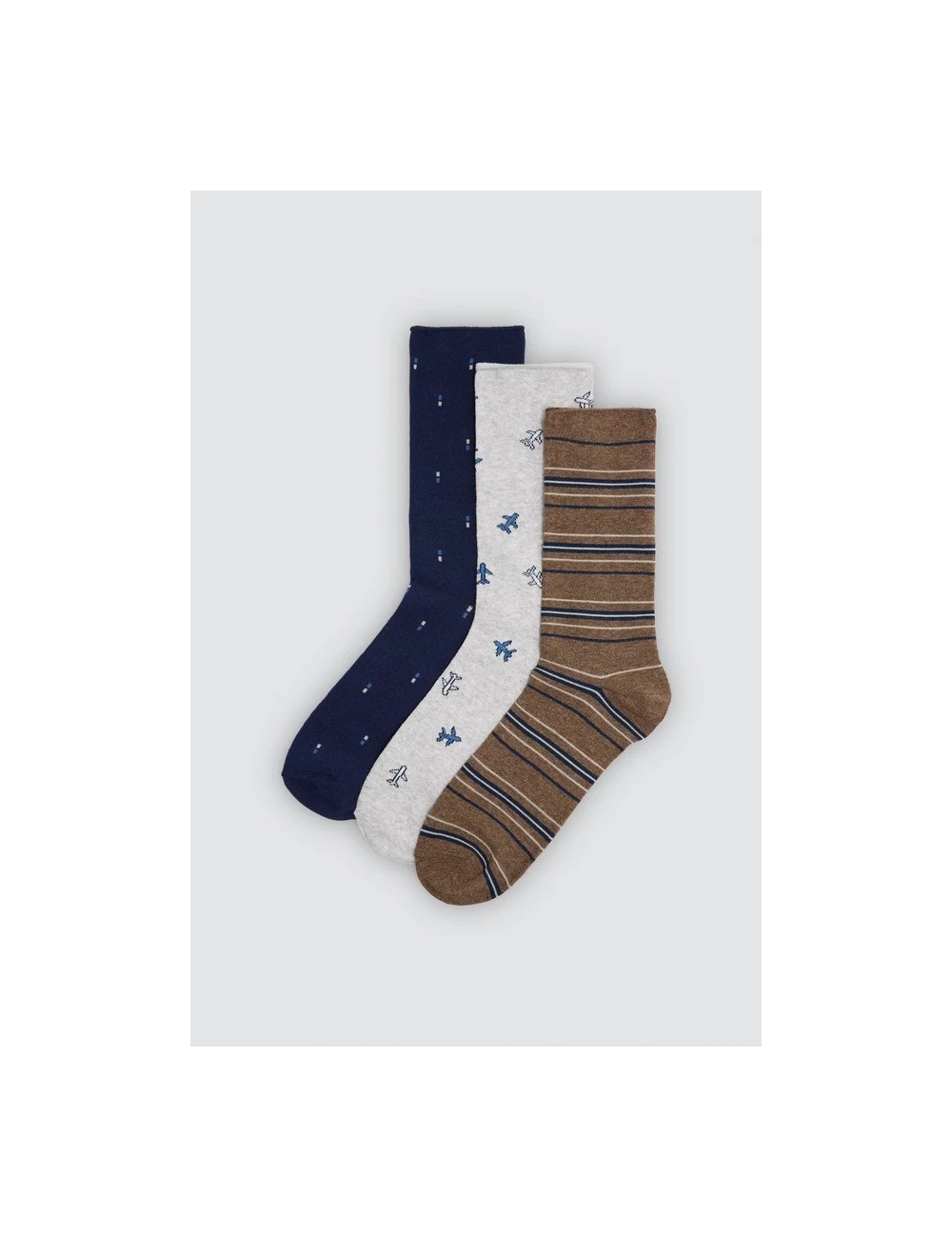 Pack 3 calcetines hombre estampado aviones y rayas 22109