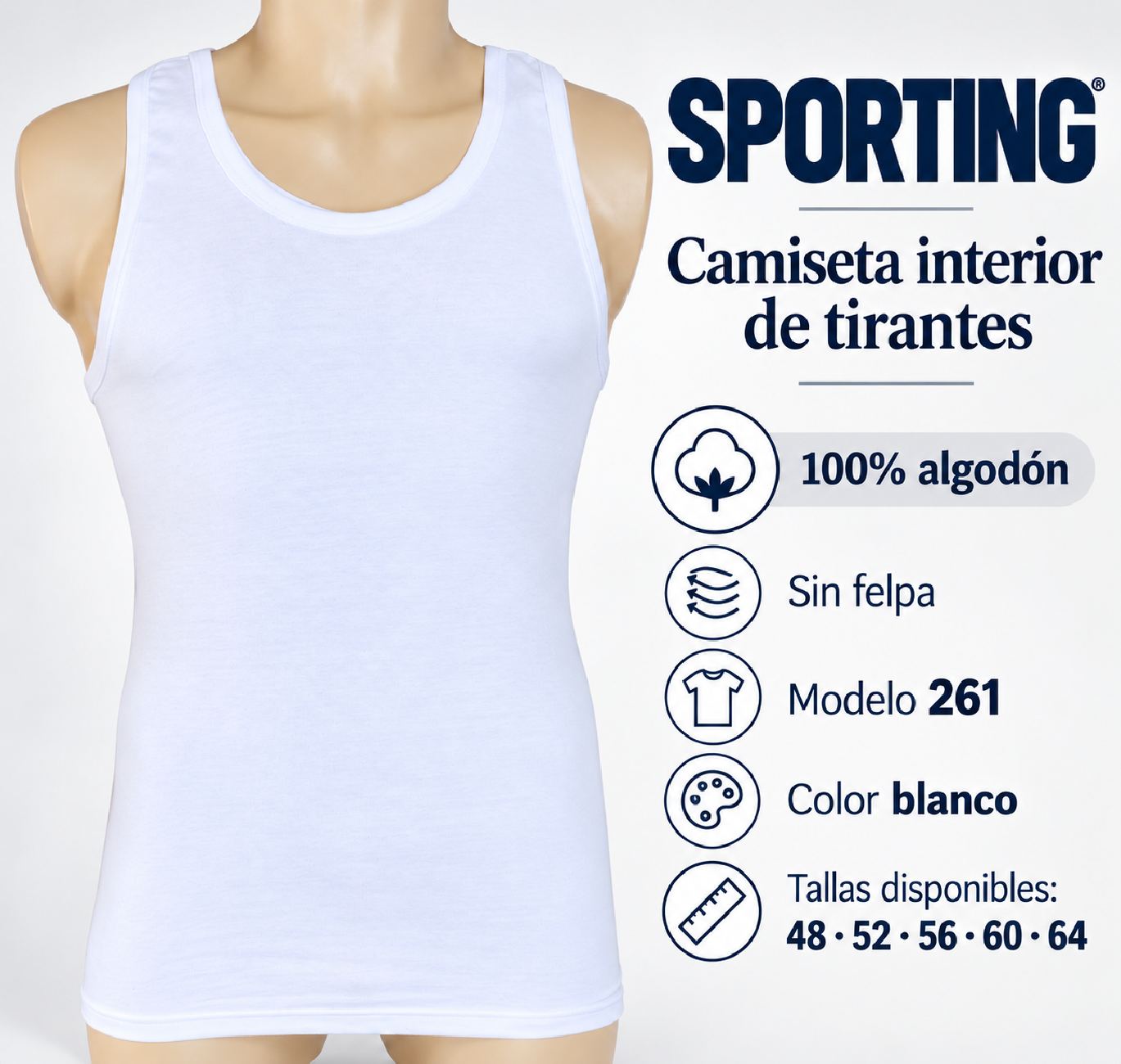 Camiseta interior Sporting de manga corta 100% algodón – Modelo 261