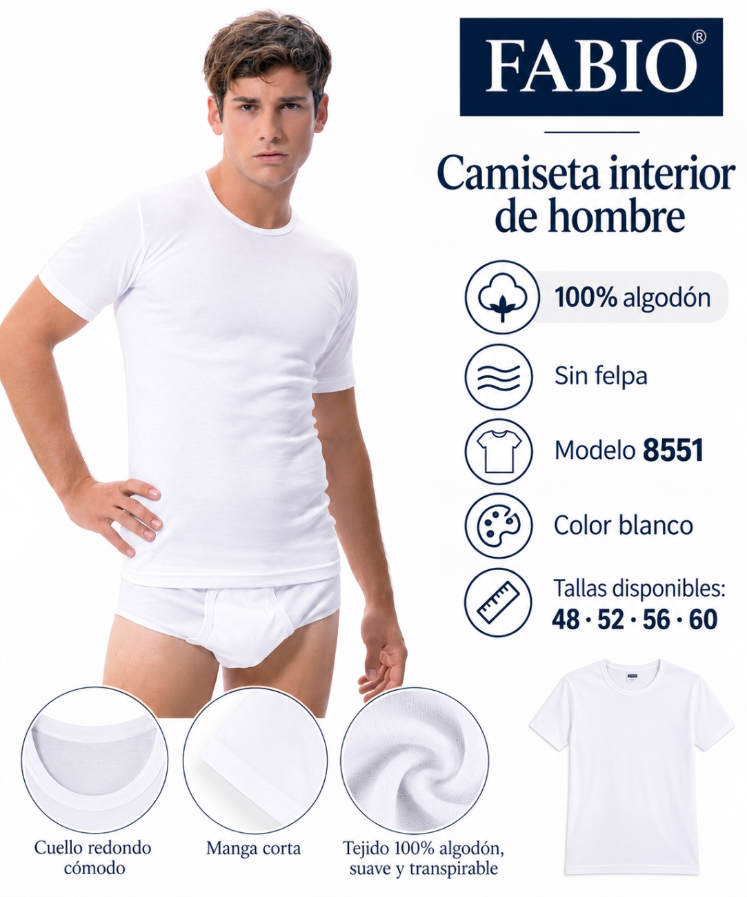 CAMISETA MANGA CORTA ALGODÓN FABIO cuello redndo sin felpa