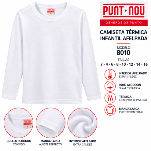 CAMISETA INTERIOR AFELPADA NIÑO MANGA LARGA BABIDU,PUNT NOU