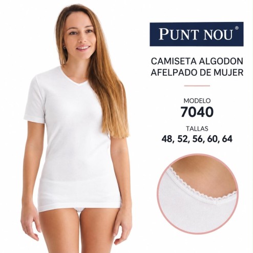 CAMISETA DE MUJER ALGODON AFELPADA MANGA CORTA